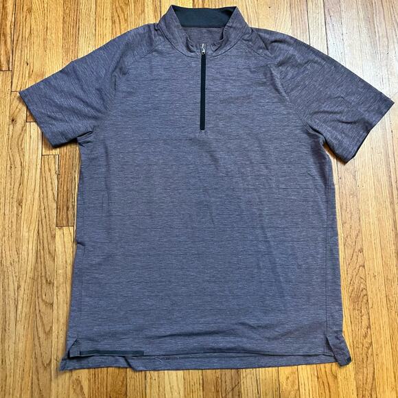 Lululemon Shirt Mens Large ? Switchback 1/4 Zip Purple Striped Short Sleeve - Picture 1 of 7